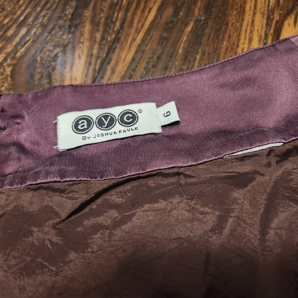 ayc By Joshua Faulk 100% Silk Purple Tiered Skirt Sz 6 EUC - Picture 7 of 13